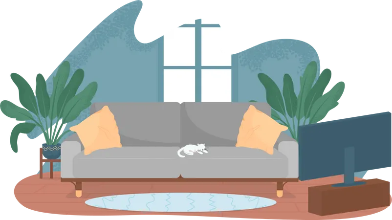 Living room with TV and couch  Illustration