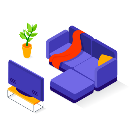 Living room with TV  イラスト