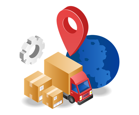 Livraison de marchandises par camion avec localisation  Illustration