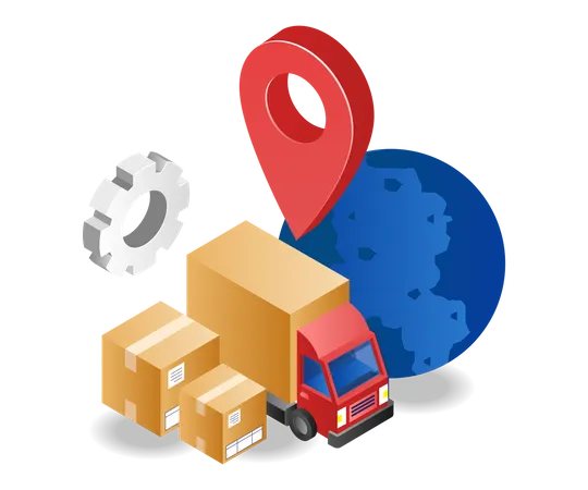 Livraison de marchandises par camion avec localisation  Illustration