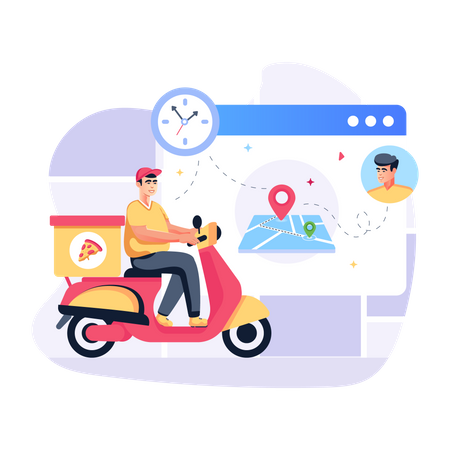 Livraison de nourriture en scooter  Illustration