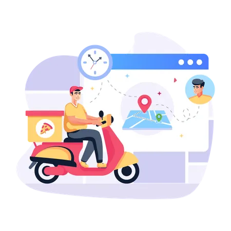 Livraison de nourriture en scooter  Illustration