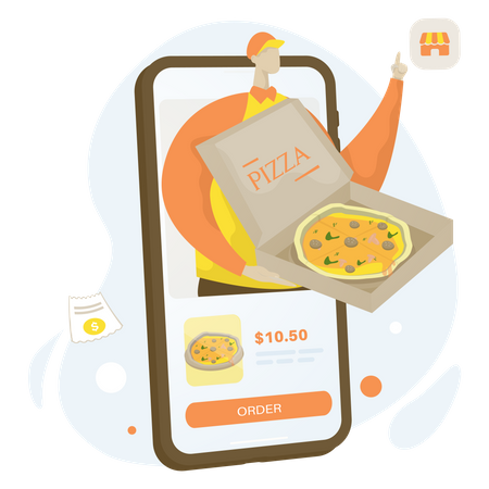 Livraison de pizza en ligne  Illustration