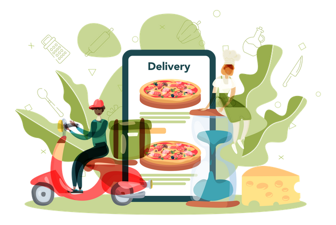 Livraison de pizza en ligne  Illustration
