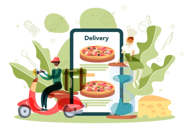 Livraison de pizza en ligne  Illustration