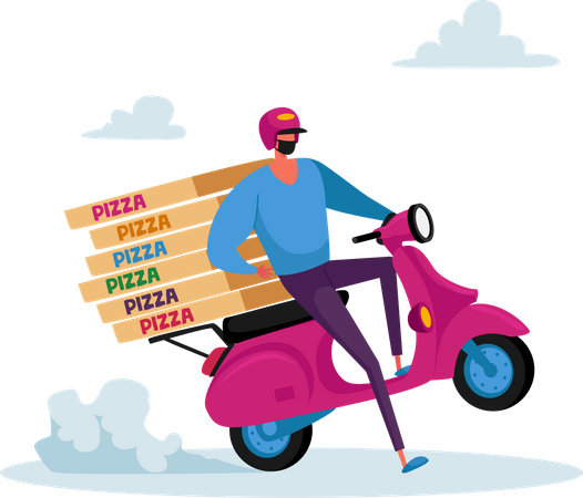 Livraison de pizza en toute sécurité pendant Covid  Illustration