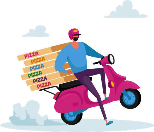 Livraison de pizza en toute sécurité pendant Covid  Illustration