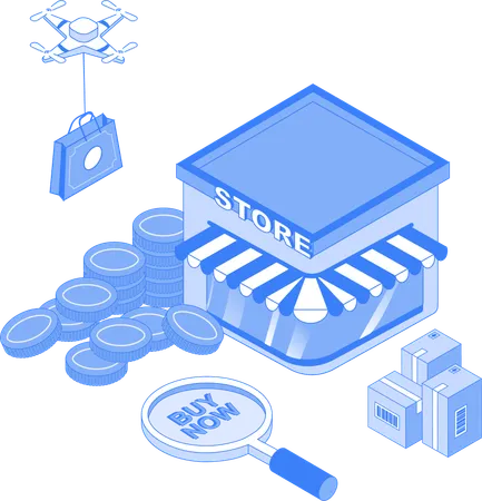 Livraison par drone depuis le magasin  Illustration