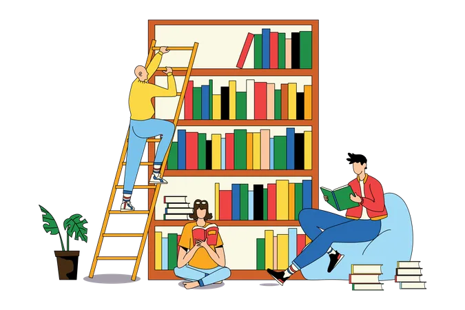 Lire un livre à la bibliothèque  Illustration