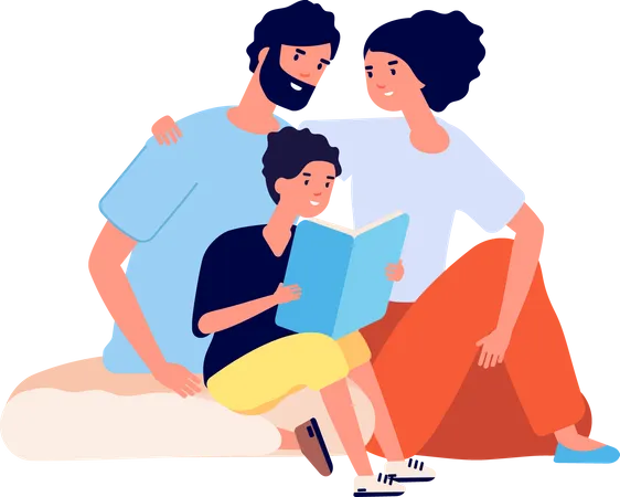 Livre de lecture en famille ensemble  Illustration