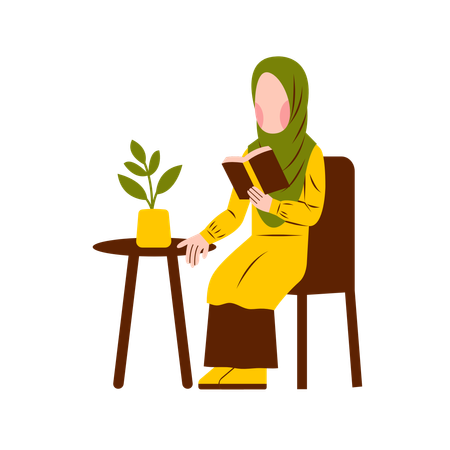 Femme islamique lisant un livre  Illustration