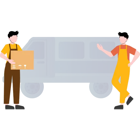 Livreur chargeant d'autres livraisons dans un camion de livraison  Illustration