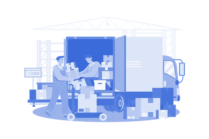 Livreur chargeant des colis dans un camion  Illustration