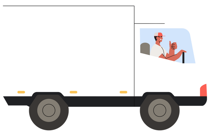 Livreur conduisant un camion livrant une commande  Illustration