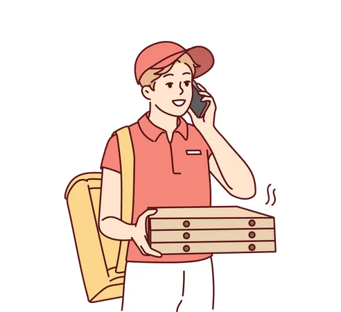 Livreur de pizza appelant le client  Illustration