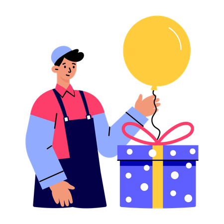 Livreur effectuant la livraison de ballons  Illustration