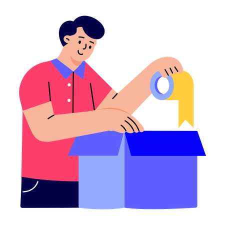 Livreur faisant l'emballage  Illustration