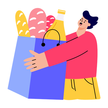 Livreur effectuant une livraison de courses  Illustration