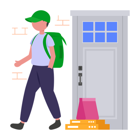 Livreur effectuant une livraison sans contact  Illustration