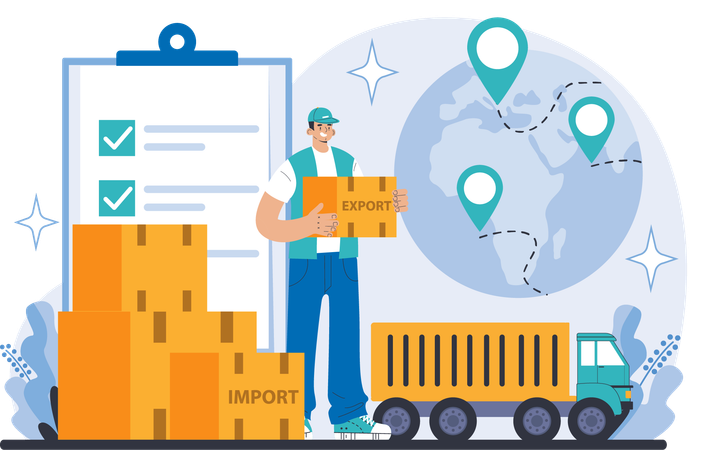 Le livreur gère la logistique de l'entrepôt  Illustration