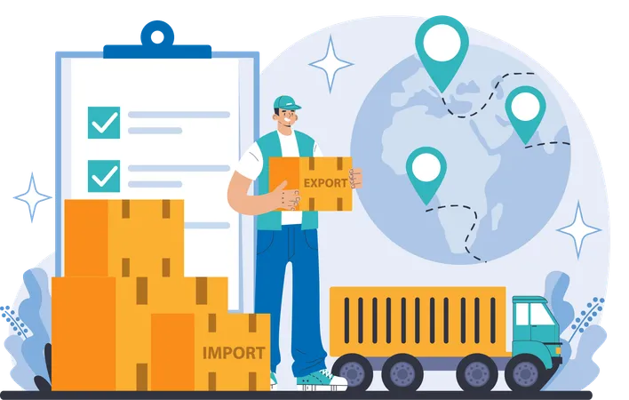 Le livreur gère la logistique de l'entrepôt  Illustration