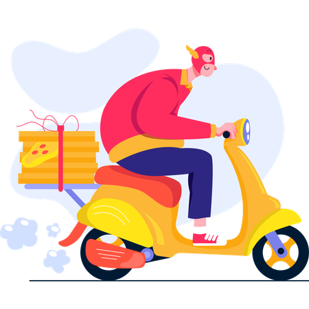 Livreur livrant la commande via scooter  Illustration