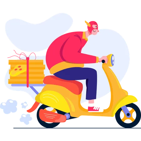 Livreur livrant la commande via scooter  Illustration