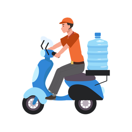 Livreur livrant de l'eau sur une moto  Illustration