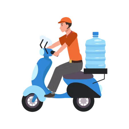 Livreur livrant de l'eau sur une moto  Illustration