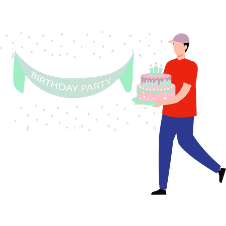 Livreur livrant un gâteau d'anniversaire  Illustration