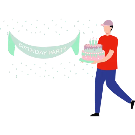 Livreur livrant un gâteau d'anniversaire  Illustration