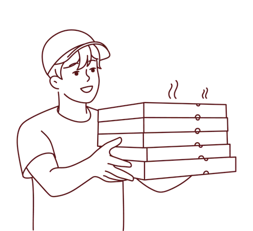 Livreur livrant une pizza fraîchement cuite  Illustration