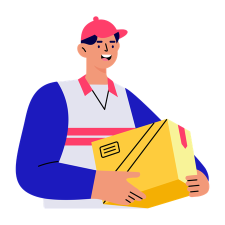 Le livreur reçoit le colis du client  Illustration