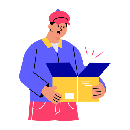 Un livreur reçoit un colis ouvert  Illustration