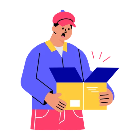 Un livreur reçoit un colis ouvert  Illustration