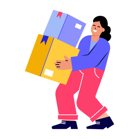 Livreur tenant une lourde boîte de livraison  Illustration
