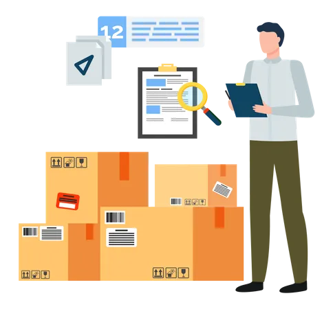 Livreur vérifiant la liste des commandes  Illustration