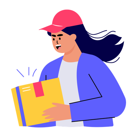 Une livreuse effectuant une livraison par coursier  Illustration
