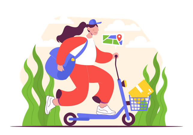 Livreuse féminine sur scooter  Illustration