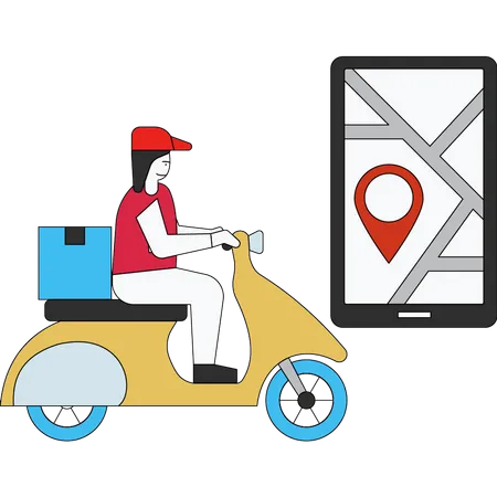 La livreuse livre des colis sur un scooter  Illustration