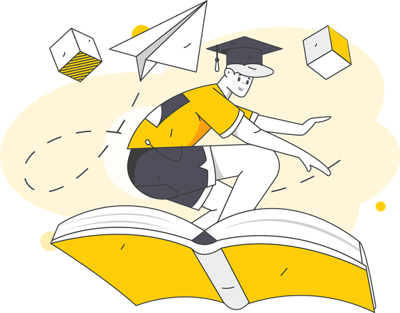 Aluno graduado lendo livro  Ilustração