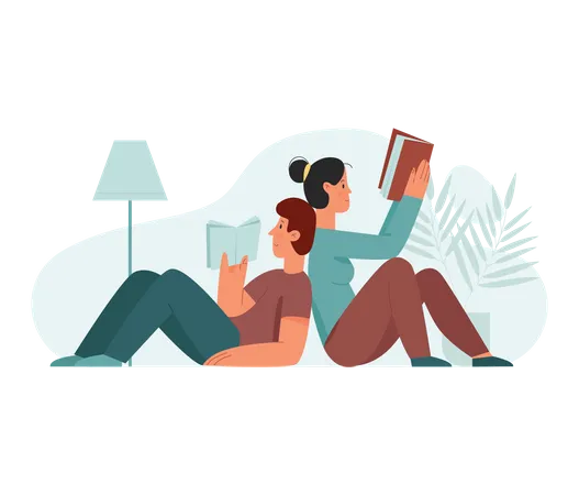 Casal lendo livro juntos  Ilustração