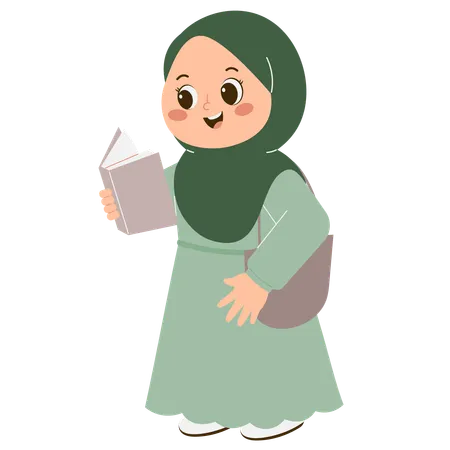 Livro de leitura fofo de menina Hijab  Ilustração