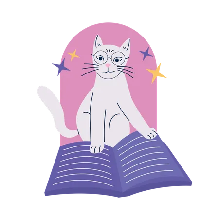 Livro de leitura de gato inteligente  Ilustração