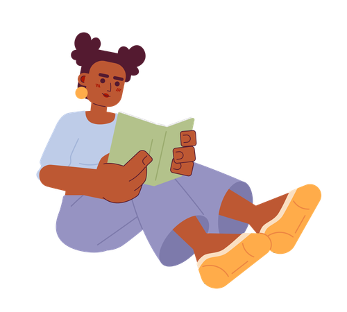 Menina afro-americana lendo livro  Ilustração