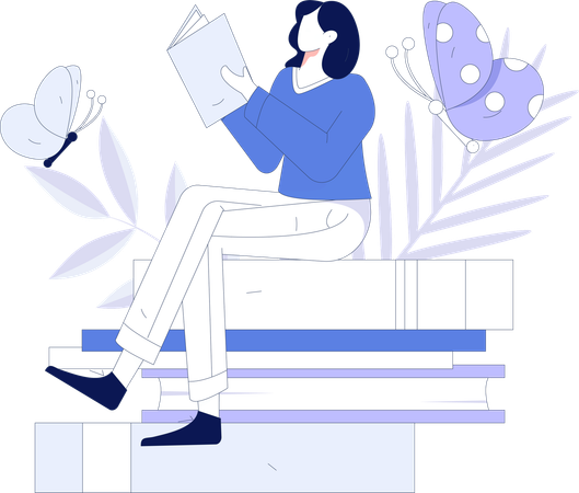 Livro de leitura de menina  Ilustração