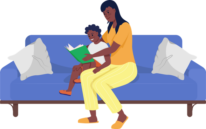 Mãe e filha lendo livro  Ilustração
