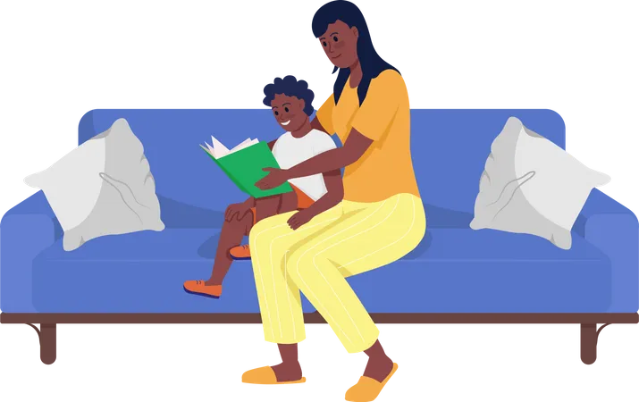 Mãe e filha lendo livro  Ilustração