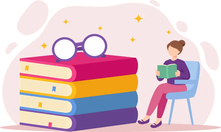 Livro de leitura de menina  Ilustração