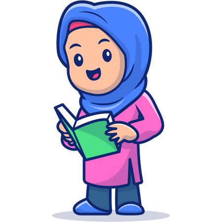 Menina muçulmana lendo livro  Ilustração